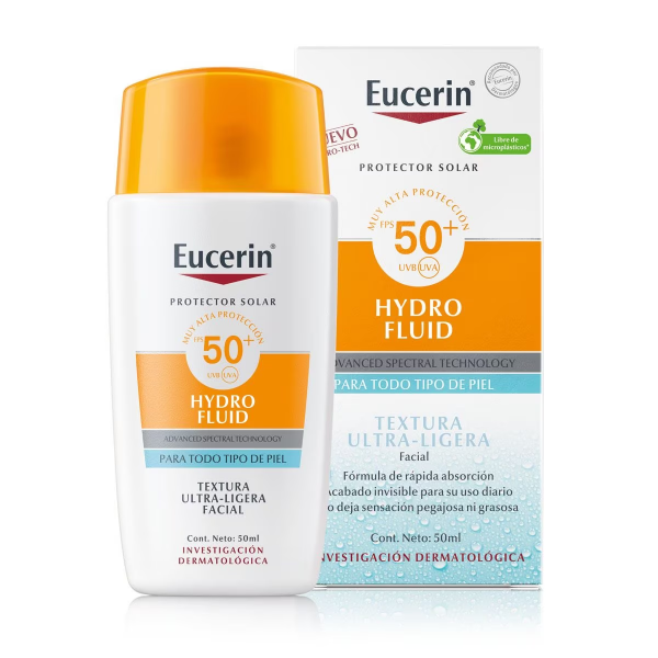 EUCERIN SUN HYDRO FLUID TEXTURA ULTRA LIGERA FPS 50+ 50ML - Rosderma Perú