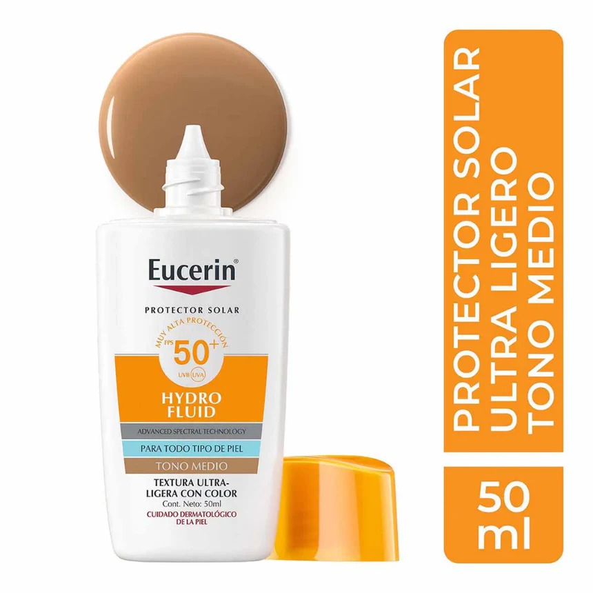 EUCERIN SUN HYDRO FLUIDO TONO MEDIUM FPS 50+ 50ML - WebDerma Perú