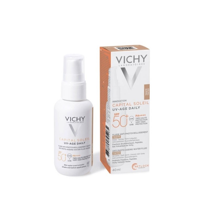 VICHY CAPITAL SOLEIL UV AGE DAYLY ANTIE EDAD PROTECTOR SOLAR COLOR SPF50+ 40 ML - Vider Salud Perú